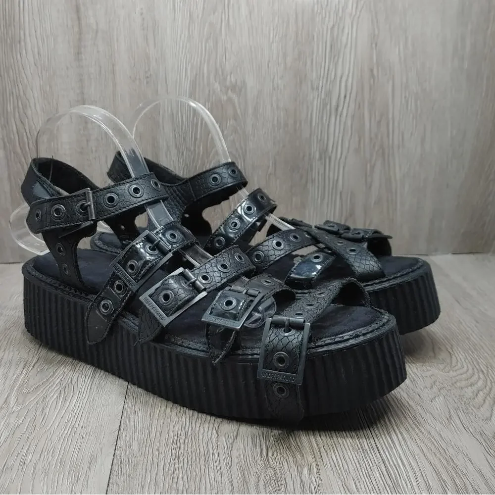 Underground England Creeper Sandal Black Snake Leather Platform Sole‎ UK 9 US 10